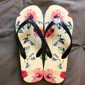 Ralph Lauren Navy Floral Flip Flops